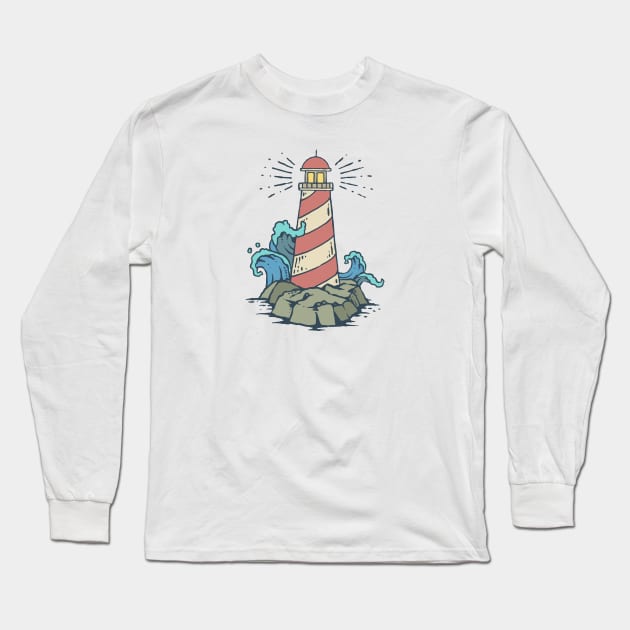 Cute Lighthouse Cartoon Kids Tshirt Long Sleeve T-Shirt by evergreen_brand